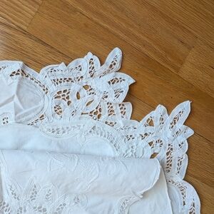 Vintage Tablecloth White Battenburg Lace Floral Handmade Rectangular